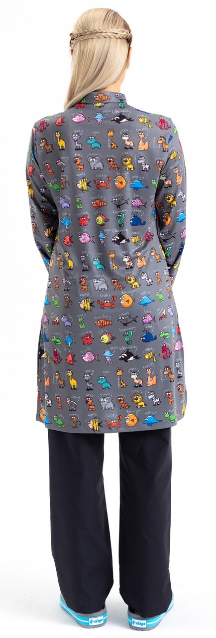 Tesettür Hemşire Forması Gri Hayvanlar Alemi Desenli Tst03