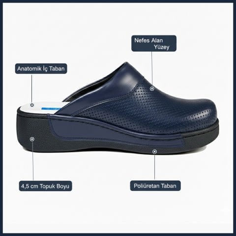 Kadın Sabo Terlik Orijinal Deri - Yüksek Taban Dolgu Topuk 209 Model (LABOR)