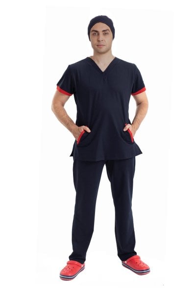 Özel Tasarım Doktor Forması Likralı Pamuklu Lacivert Kumaş Erkek FT Model