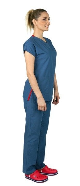 Dr Greys Modeli Cerrahi Forma Bayan Takım Terikoton Kumaş İndigo