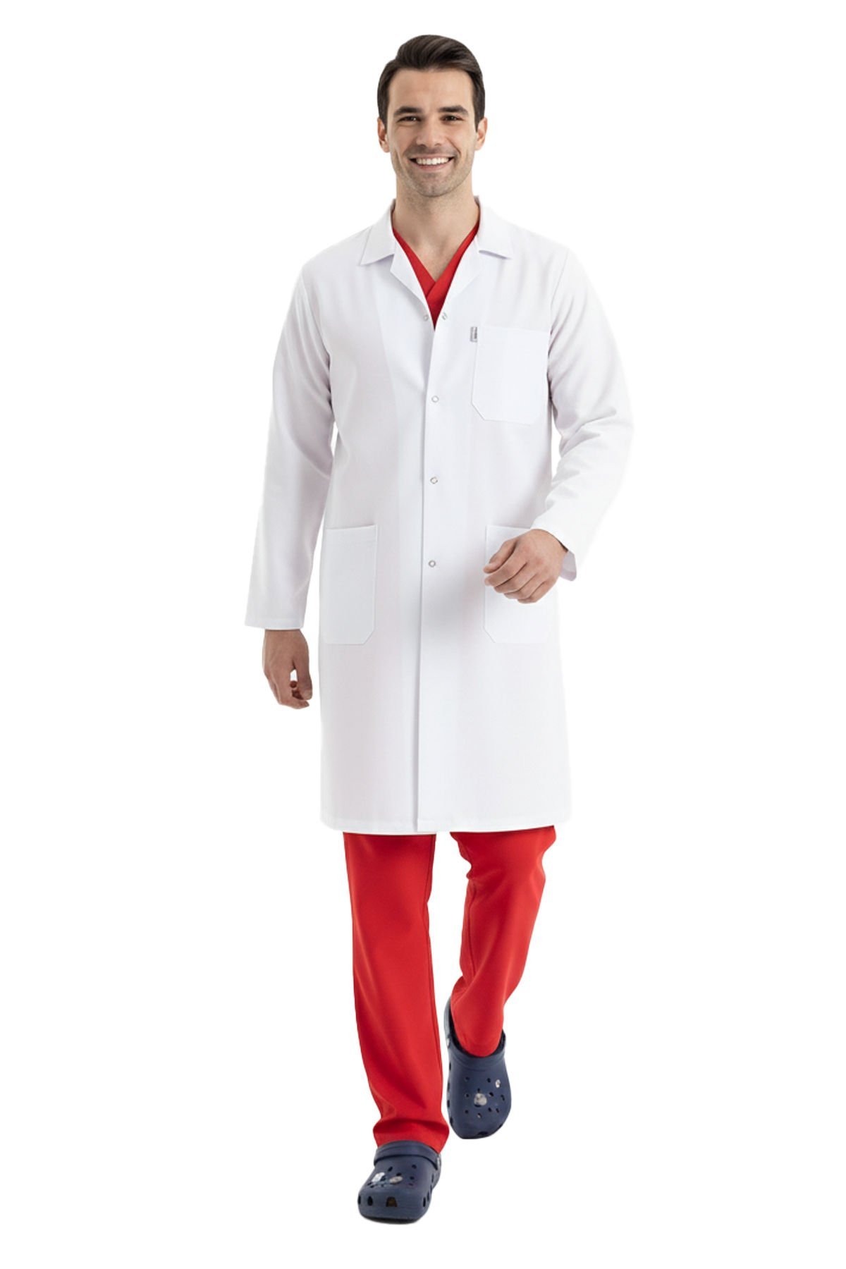 Labor EP-01 Erkek Beyaz Önlük 100 cm / Likralı Kumaş Ceket Yaka Çıtçıtlı