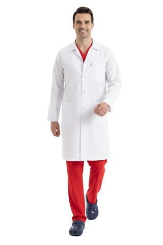 Labor EP-01 Erkek Beyaz Önlük 100 cm / Likralı Kumaş Ceket Yaka Çıtçıtlı
