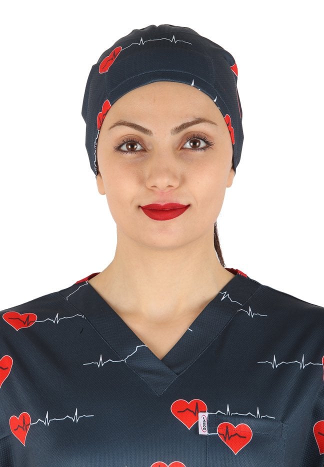 Ritim Kalp Lacivert Desenli Bayan Cerrahi Forma Üst
