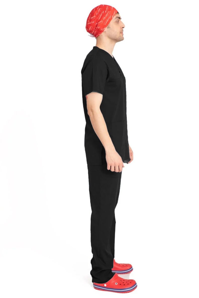 V Cerrahi Yaka Takım Terikoton İnce Kumaş Erkek Siyah