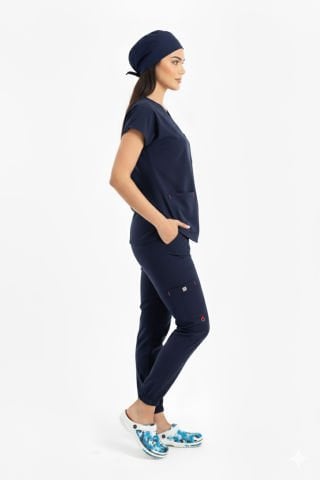 LABOR| Jogger Scrubs Takım | Elastik Kumaş Likralı Pamuklu |  Kadın Cerrahi Forma | Lacivert Renk