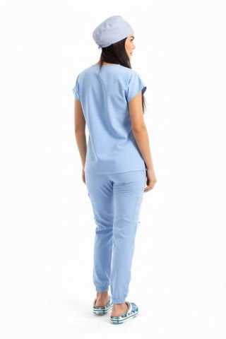 LABOR| Jogger Scrubs Takım | Elastik Kumaş Likralı Pamuklu |  Kadın Cerrahi Forma | Deniz Mavisi