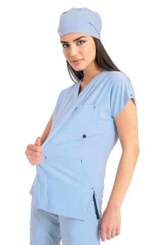 LABOR| Jogger Scrubs Takım | Elastik Kumaş Likralı Pamuklu |  Kadın Cerrahi Forma | Deniz Mavisi