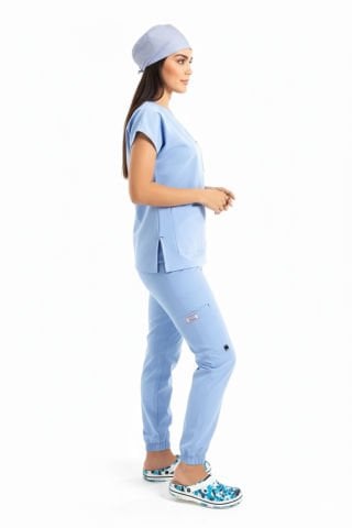 LABOR| Jogger Scrubs Takım | Elastik Kumaş Likralı Pamuklu |  Kadın Cerrahi Forma | Deniz Mavisi