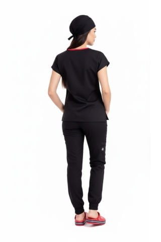 LABOR| Jogger Scrubs Takım | Elastik Kumaş Likralı Pamuklu |  Kadın Cerrahi Forma | Siyah