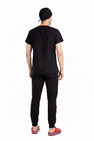 LABOR| Jogger Scrubs Takım | Elastik Kumaş Likralı Pamuklu | Erkek Cerrahi Forma | Siyah