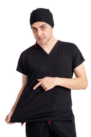 LABOR| Jogger Scrubs Takım | Elastik Kumaş Likralı Pamuklu | Erkek Cerrahi Forma | Siyah