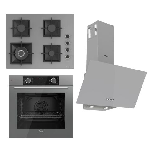 Ferre FLAMEART SC Serisi Gri Set (SC408-WFA + XE63CPR +D088 ) - 65 cm'lik Kare Döküm Izgara-WOK
