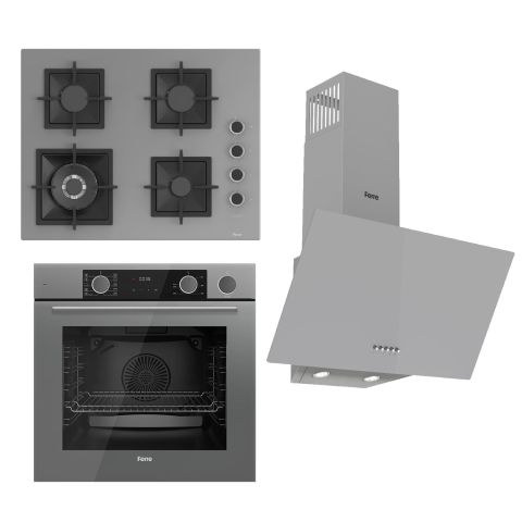 Ferre FLAMEART SC Serisi Gri Set (SC408-WFA + XE64CPR +D088 ) - 65 cm'lik Kare Döküm Izgara-WOK