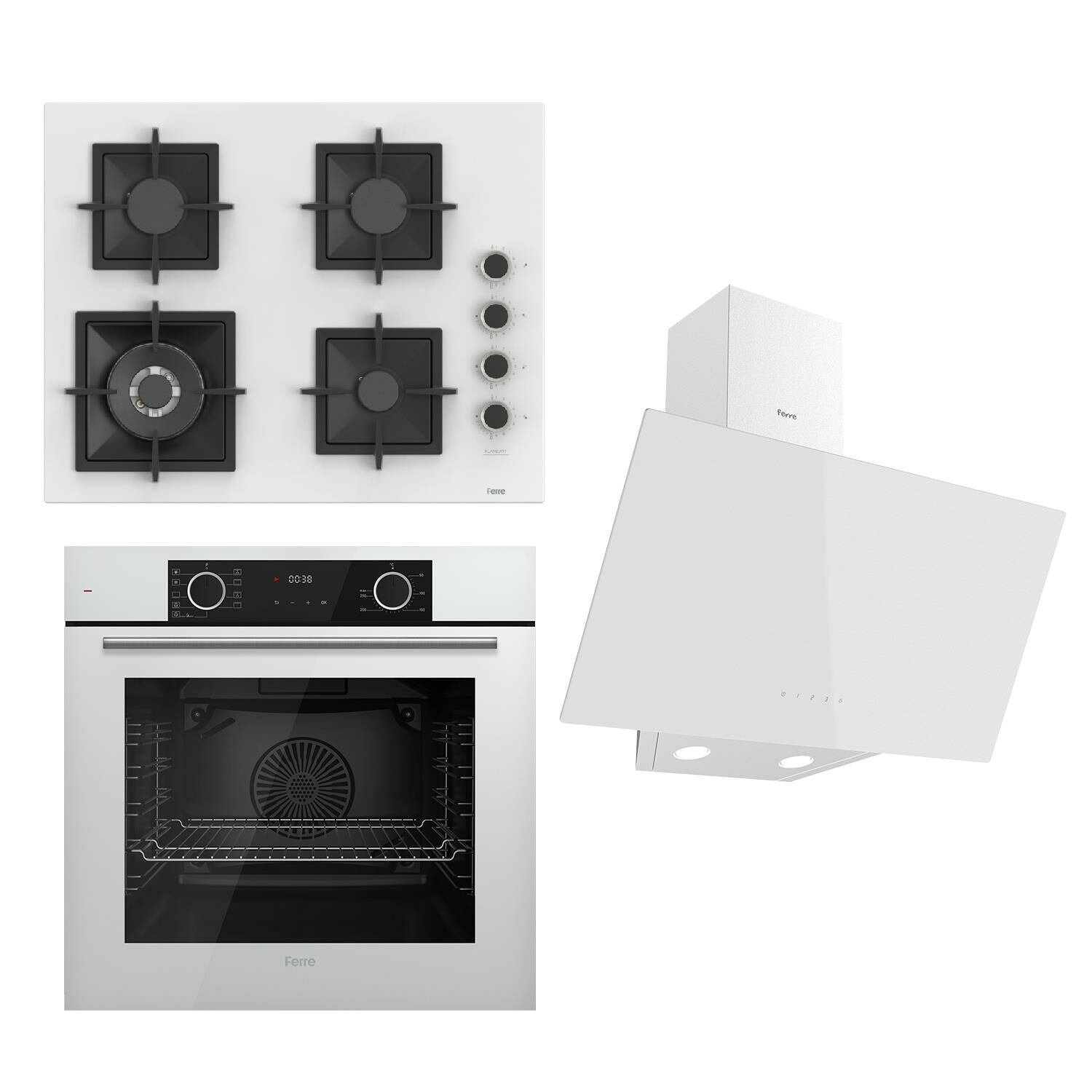 Ferre FLAMEART SC Serisi Beyaz Set (SC406-WFA + XE63CB +D078 ) - 65 cm'lik Kare Döküm Izgara-WOK