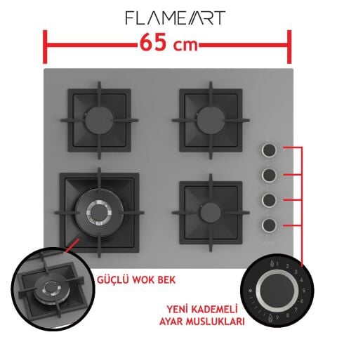 FERRE SC408-WFA FLAMEART GRİ BĞZ. DÖKÜM IZG. 65 CM CAM OCAK