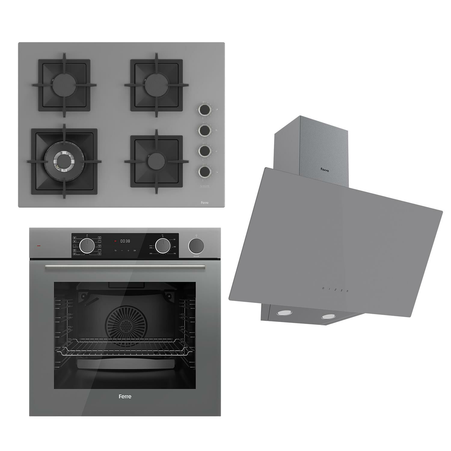 Ferre FLAMEART SC Serisi Gri Set (SC408-WFA + XE64CPR +D079 ) - 65 cm'lik Kare Döküm Izgara-WOK