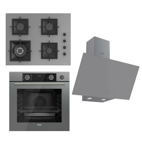 Ferre FLAMEART SC Serisi Gri Set (SC408-WFA + XE64CPR +D079 ) - 65 cm'lik Kare Döküm Izgara-WOK