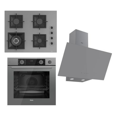 Ferre FLAMEART SC Serisi Gri Set (SC408-WFA + XE64CPR +D079 ) - 65 cm'lik Kare Döküm Izgara-WOK