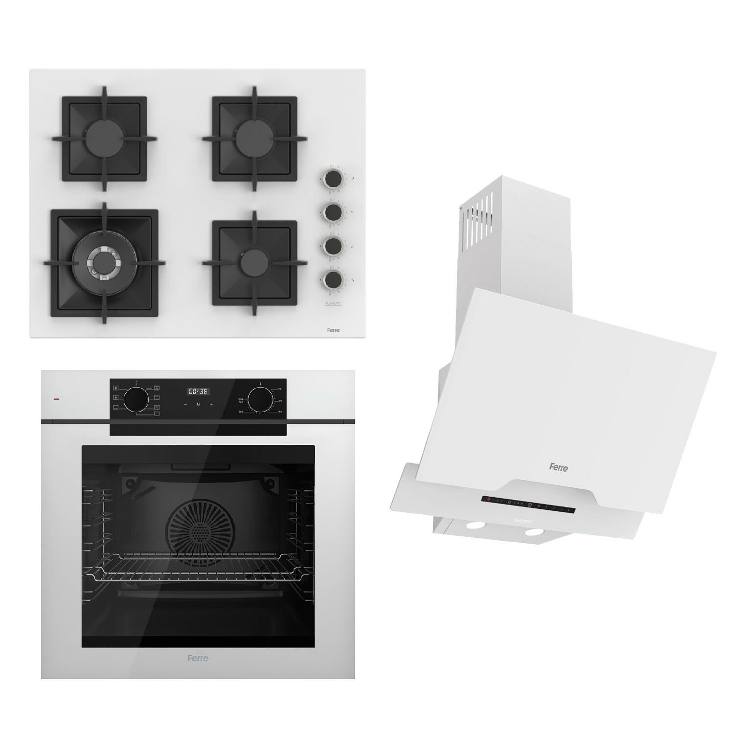 Ferre FRYART-SILENTART Serisi Beyaz Set (SC406-WFA + QEP63CB +D064-SA ) - Döküm Izgara / 65 cm Ocak