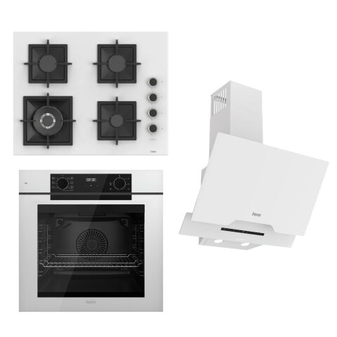 Ferre FRYART-SILENTART Serisi Beyaz Set (SC406-WFA + QEP63CB +D064-SA ) - Döküm Izgara / 65 cm Ocak