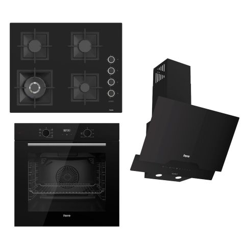 Ferre FLOWART-SILENTART Serisi Siyah Set (SC405-WFA + QBL63CS +D063-SA ) - Döküm Izgara / 65 cm Ocak