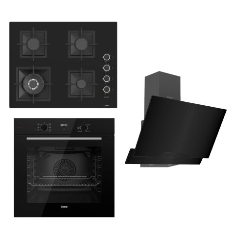Ferre FLOWART Serisi Siyah Set (SC405-WFA + QBL63CS +D063 ) - Döküm Izgara - 65 Cm Ocak