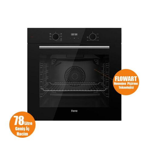 Ferre FLOWART  Serisi Siyah Set (SC405-WFA + QBL63CS +D080 ) - Döküm Izgara / 65 cm Ocak