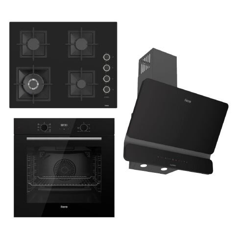 Ferre FLOWART-SILENTART Serisi Siyah Set (SC405-WFA + QBL63CS +D080-SA ) - Döküm Izgara / 65 cm Ocak