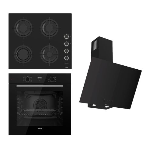 Ferre FLOWART-SILENTART-FLAMEART Serisi Siyah Set (CS205-FA + QBL63CS +D077-SA ) - Emaye Izgara / Kademeli Musluk