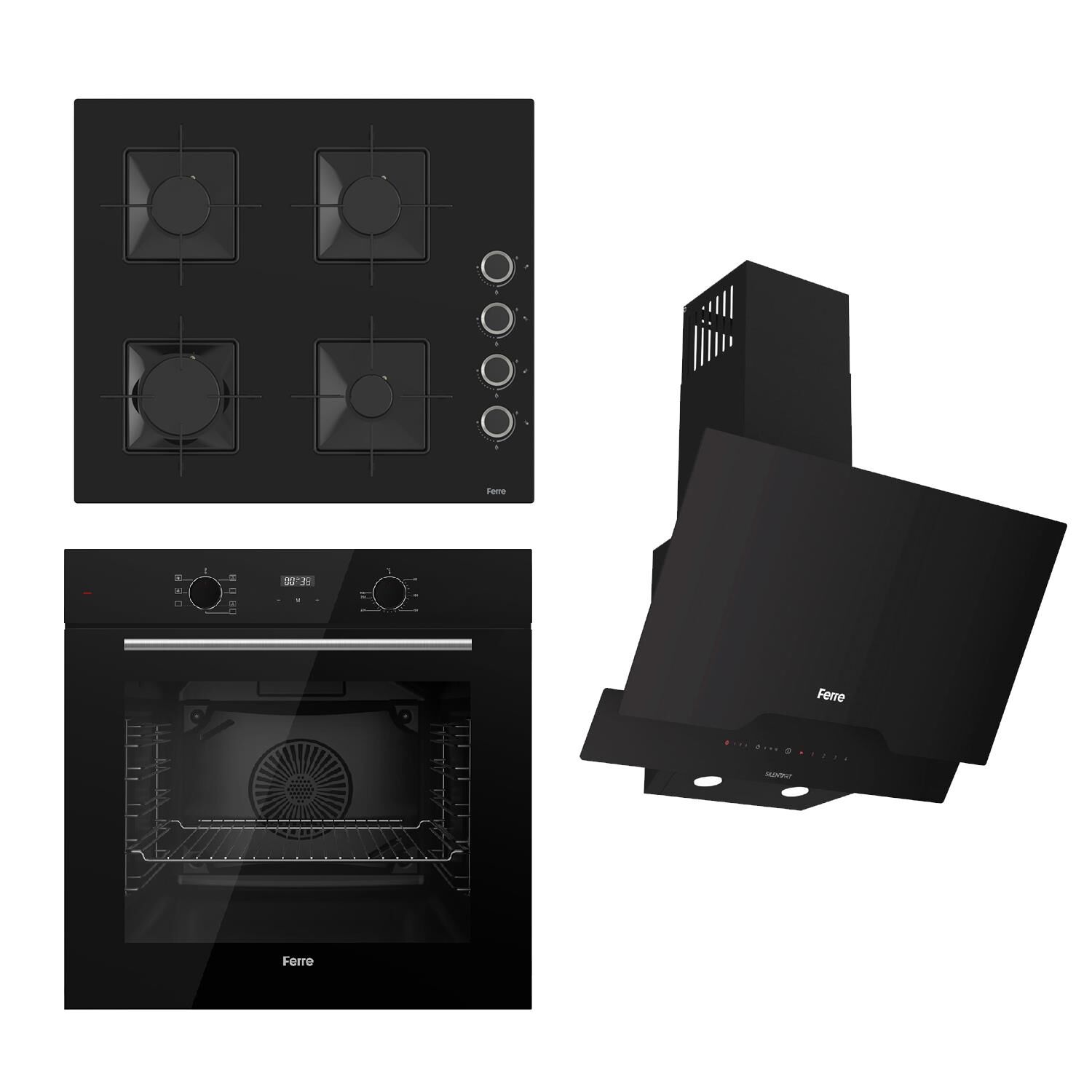 Ferre FLOWART-SILENTART Serisi Siyah Set (SS205 + QBL63CS +D063-SA ) - Emaye Izgara