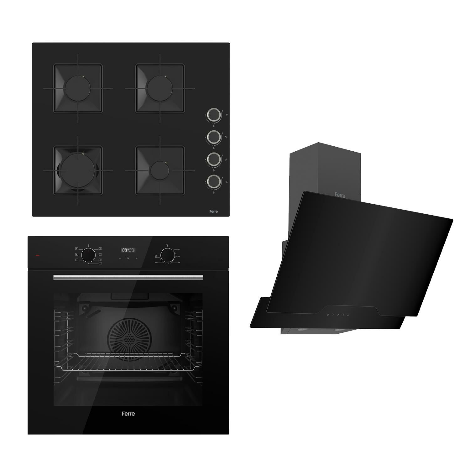 Ferre FLOWART  Serisi Siyah Set (SS205 + QBL63CS +D063 ) - Emaye Izgara