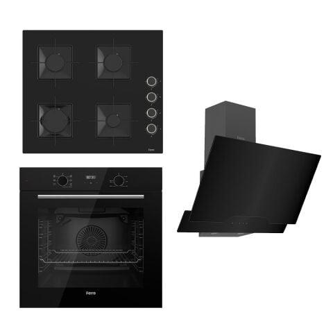 Ferre FLOWART  Serisi Siyah Set (SS205 + QBL63CS +D063 ) - Emaye Izgara