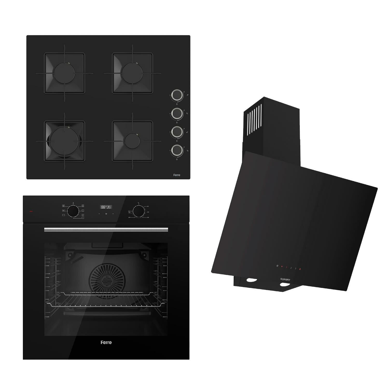 Ferre FLOWART-SILENTART Serisi Siyah Set (SS205 + QBL63CS +D077-SA ) - Emaye Izgara