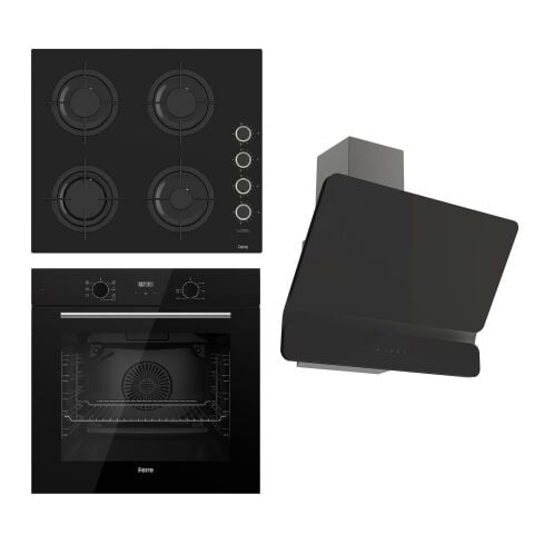 Ferre FLOWART-FLAMEART  Serisi Siyah Set (CS205-FA + QBL63CS +D080 ) - Emaye Izgara / Kademeli Musluk