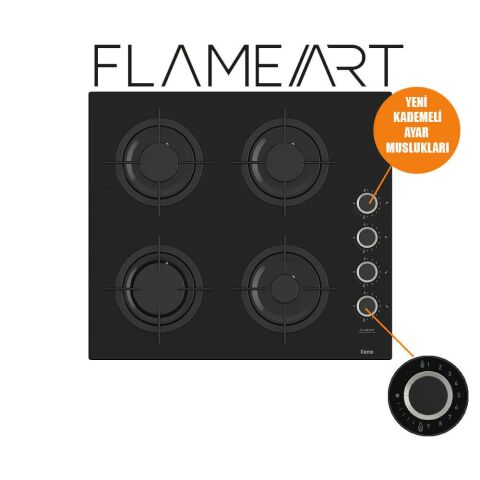 Ferre FLOWART-FLAMEART  Serisi Siyah Set (CS205-FA + QBL63CS +D080 ) - Emaye Izgara / Kademeli Musluk