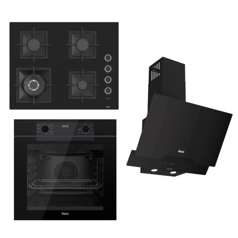Ferre FRYART-SILENTART Serisi Siyah Set (SC405-WFA + QEP63CS +D063-SA ) - Döküm Izgara / 65 cm Ocak