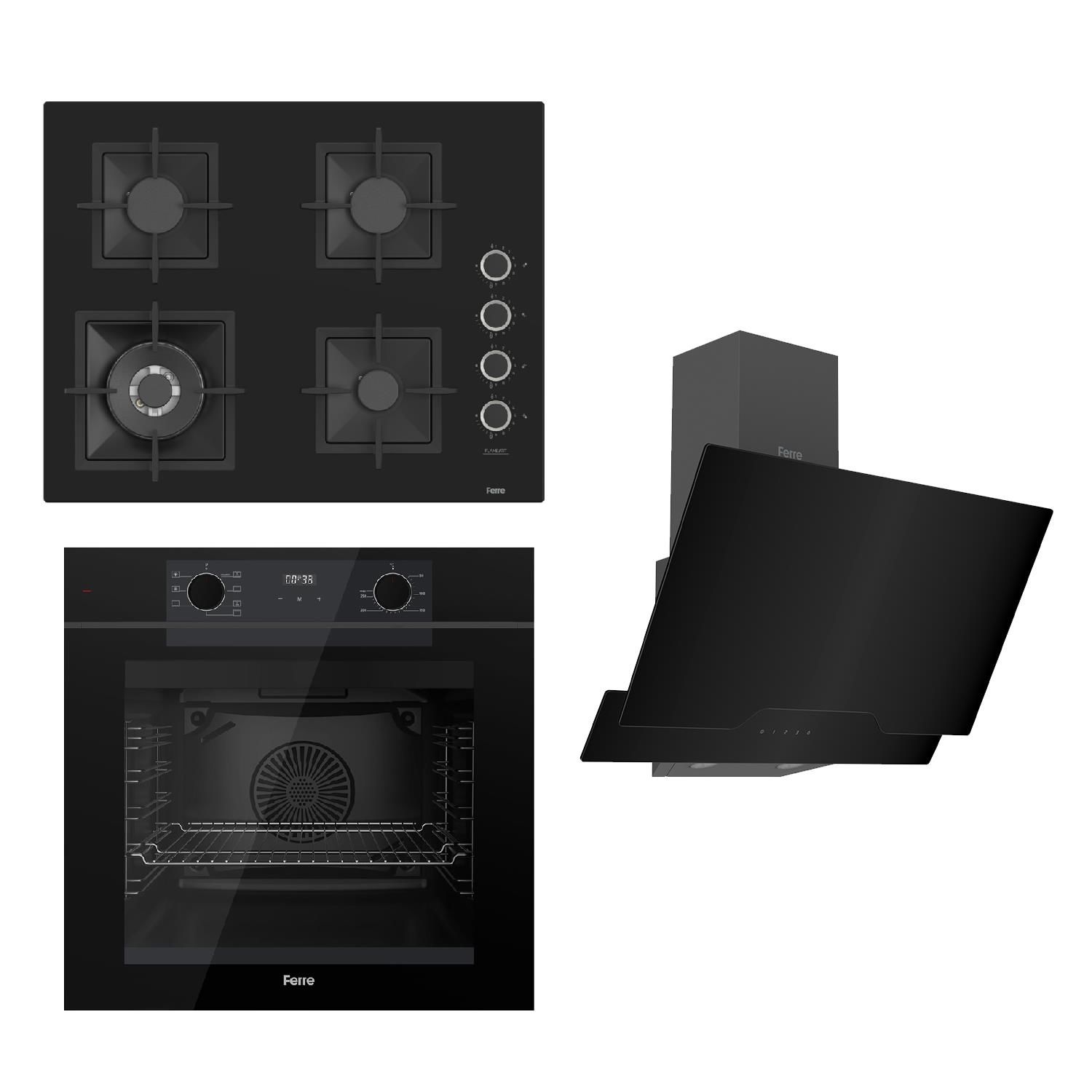 Ferre FRYART Serisi Siyah Set (SC405-WFA + QEP63CS +D063 ) - Döküm Izgara - 65 Cm Ocak