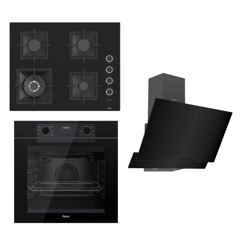 Ferre FRYART Serisi Siyah Set (SC405-WFA + QEP63CS +D063 ) - Döküm Izgara - 65 Cm Ocak