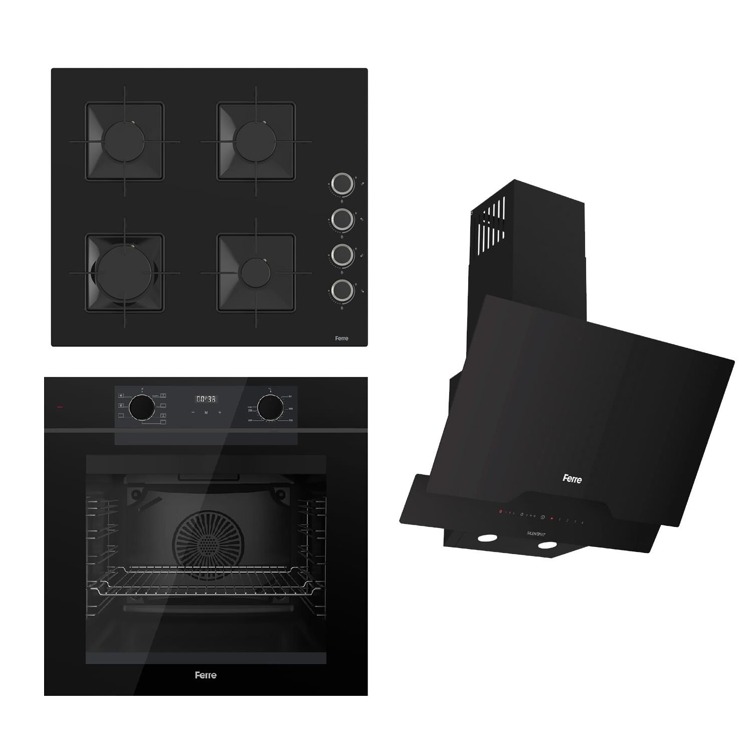 Ferre FRYART-SILENTART Serisi Siyah Set (SS205 + QEP63CS +D063-SA ) - Emaye Izgara