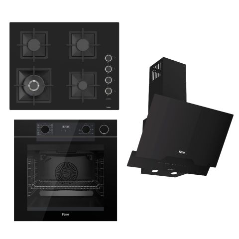 Ferre STEAMART-FRYART-SILENTART Serisi Siyah Set (SC405-WFA + QEP64CS +D063-SA ) - Döküm Izgara / 65 cm Ocak