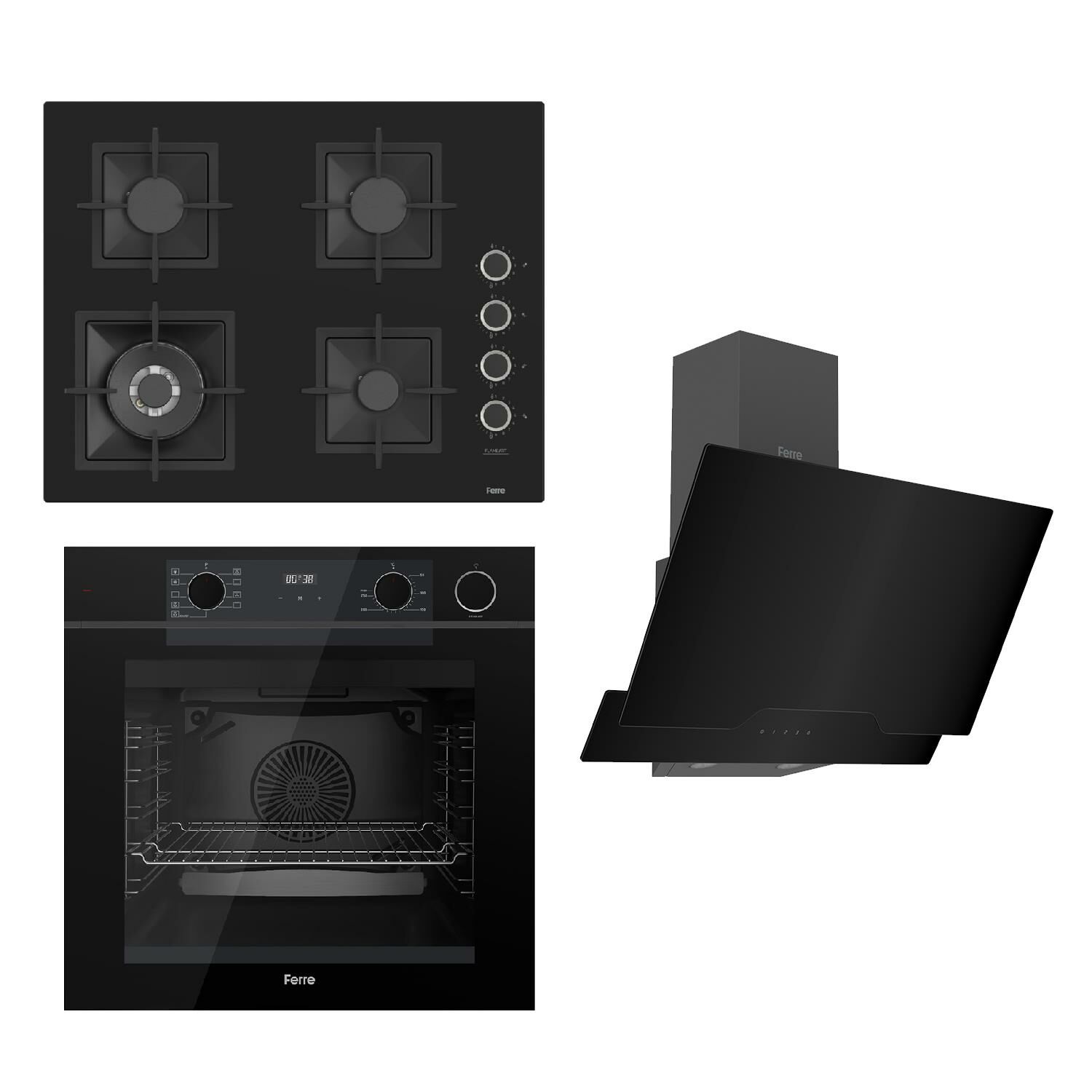 Ferre STEAMART-FRYART Serisi Siyah Set (SC405-WFA + QEP64CS +D063 ) - Döküm Izgara / 65 cm Ocak