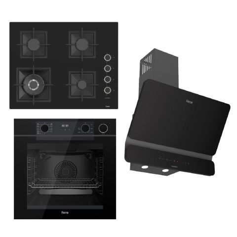 Ferre STEAMART-FRYART-SILENTART Serisi Siyah Set (SC405-WFA + QEP64CS +D080-SA ) - Döküm Izgara / 65 cm Ocak
