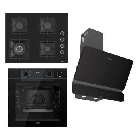 Ferre STEAMART-FRYART-SILENTART Serisi Siyah Set (SC405-WFA + QEP64CS +D080-SA ) - Döküm Izgara / 65 cm Ocak