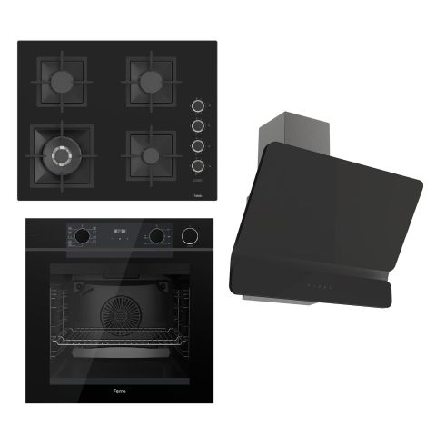 Ferre STEAMART-FRYART  Serisi Siyah Set (SC405-WFA + QEP64CS +D080 ) - Döküm Izgara / 65 cm Ocak
