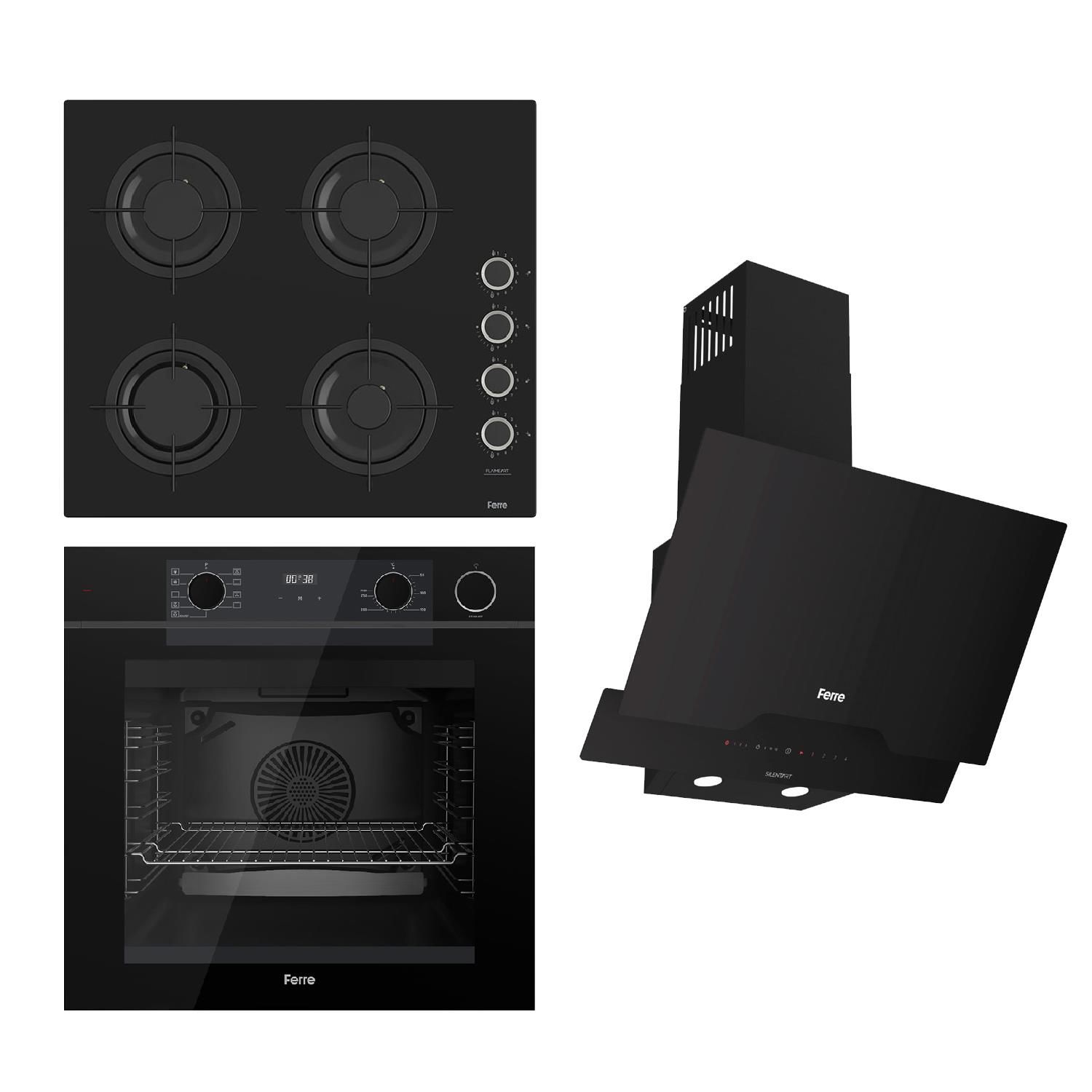 Ferre STEAMART-FRYART-SILENTART-FLAMEART Serisi Siyah Set (CS205-FA + QEP64CS +D063-SA ) - Emaye Izgara / Kademeli Musluk