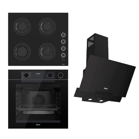 Ferre STEAMART-FRYART-SILENTART-FLAMEART Serisi Siyah Set (CS205-FA + QEP64CS +D063-SA ) - Emaye Izgara / Kademeli Musluk