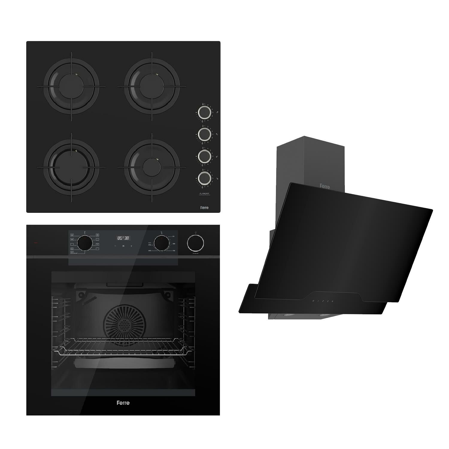 Ferre STEAMART-FRYART Serisi Siyah Set (CS205-FA + QEP64CS +D063 ) - Emaye Izgara / Kademeli Musluk