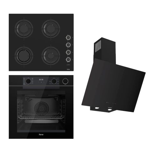 Ferre STEAMART-FRYART-SILENTART Serisi Siyah Set (CS205-FA + QEP64CS +D077-SA ) - Emaye Izgara / Kademeli Musluk