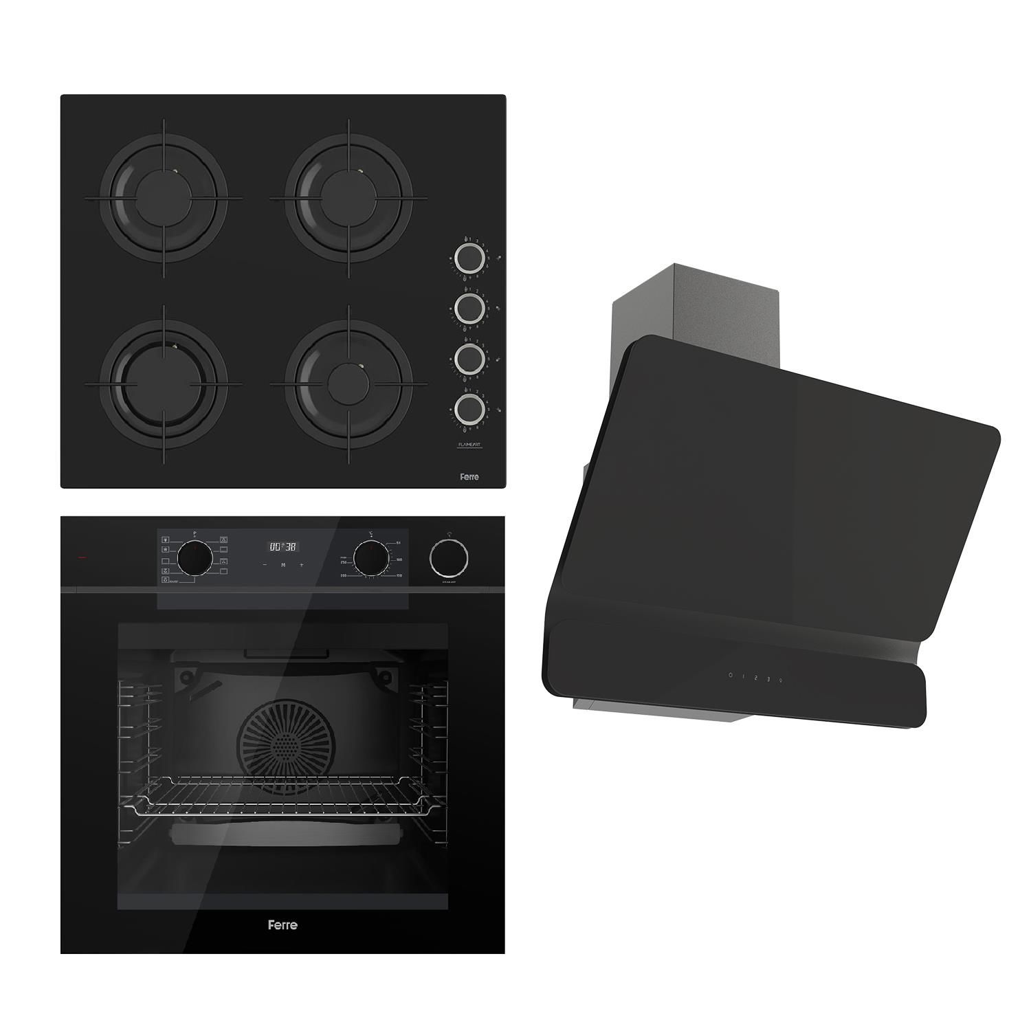 Ferre STEAMART-FRYART  Serisi Siyah Set (CS205-FA + QEP64CS +D080 ) - Emaye Izgara / Kademeli Musluk