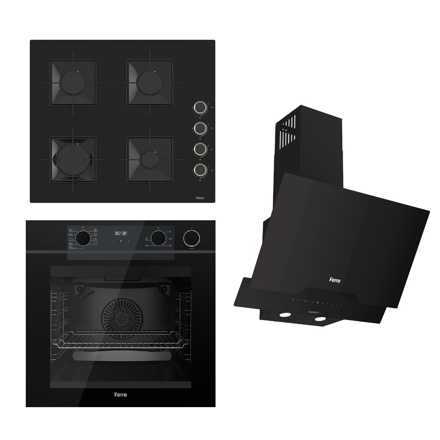 Ferre STEAMART-FRYART-SILENTART Serisi Siyah Set (SS205 + QEP64CS +D063-SA ) - Emaye Izgara